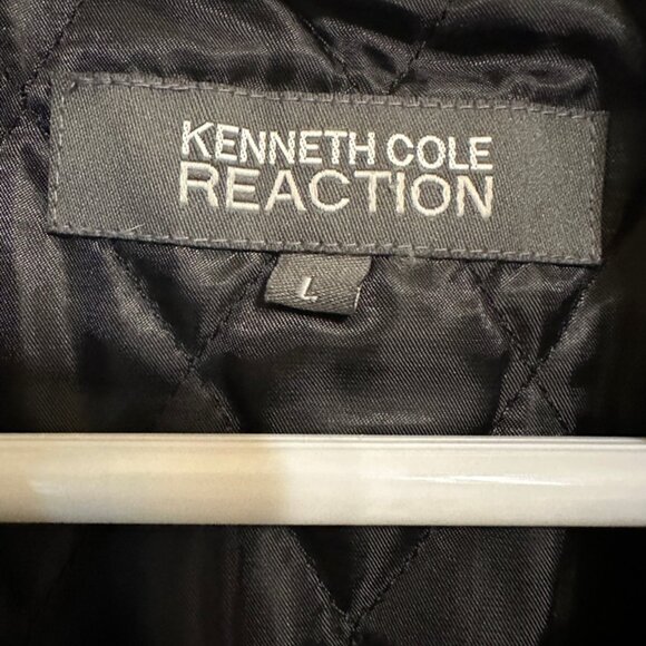 Kenneth Cole Reaction Wool Blend Size L Black Pea Coat Dry Clean - Picture 10 of 10